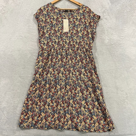 Emery Rose Dresses & Skirts - Emery Rose A Line Dress Women Large Multicolor Floral Stretch Pleated Cap Sleeve